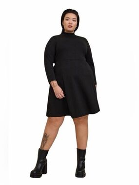 torrid Black Long Sleeve Mock Neck A-Line Swing Dress